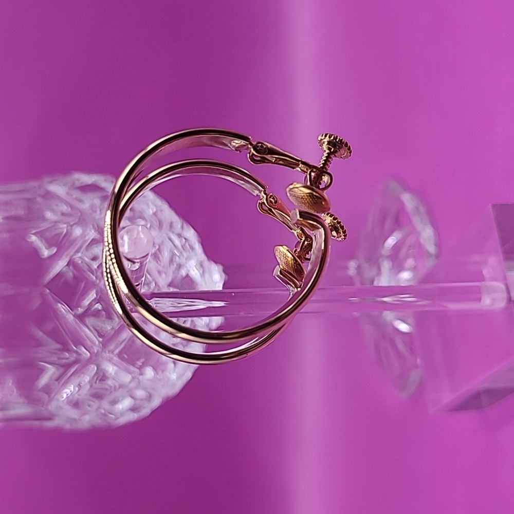 Gold tone hoop clip on earrings by Napier - Picture 5 of 9